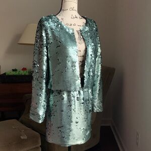 GLAMOUROUS Sequin Teal Jacket & Skirt
